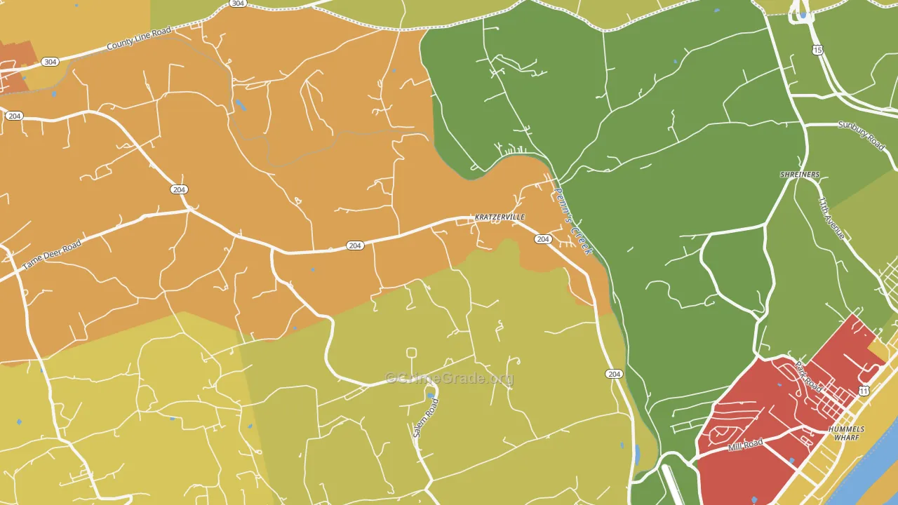 Kratzerville, PA Map of Arson Rates