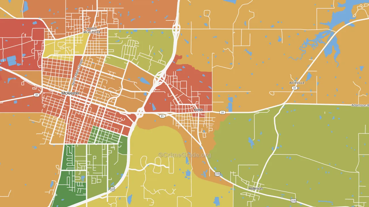 Krebs, OK Map of Arson Rates