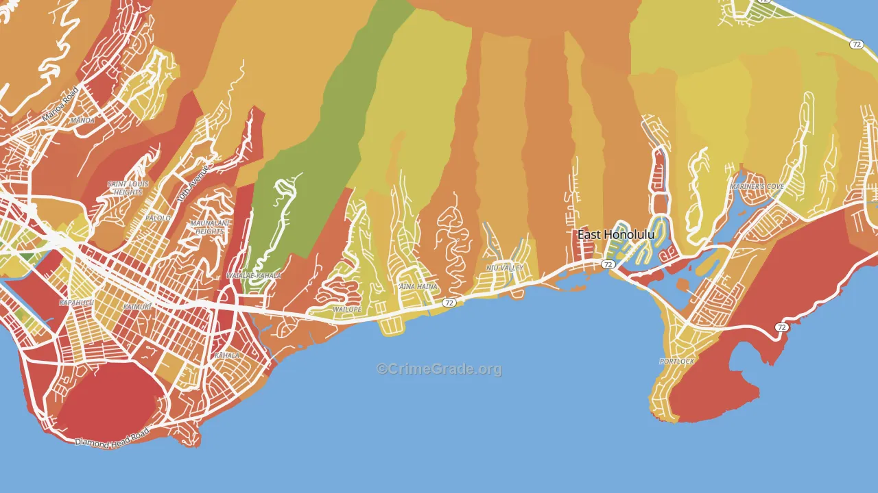 Kuliouou-Kalani Iki, East Honolulu, HI Map of Arson Rates