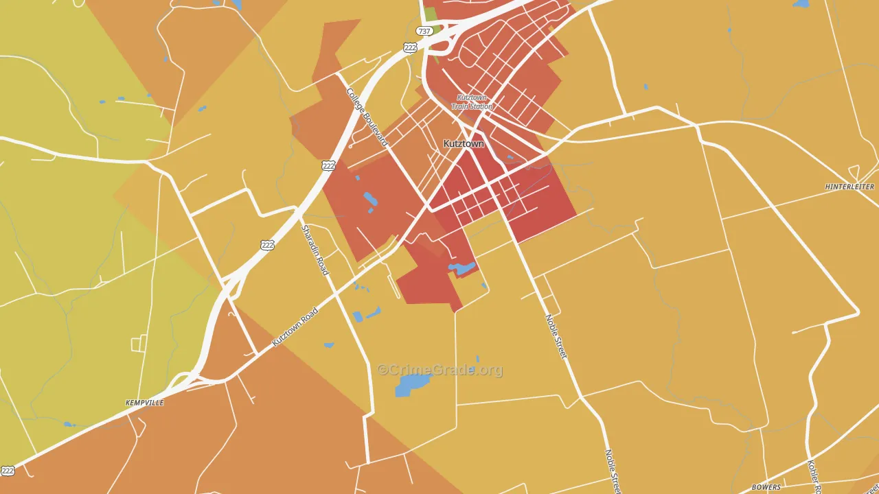 Kutztown University, PA Map of Arson Rates