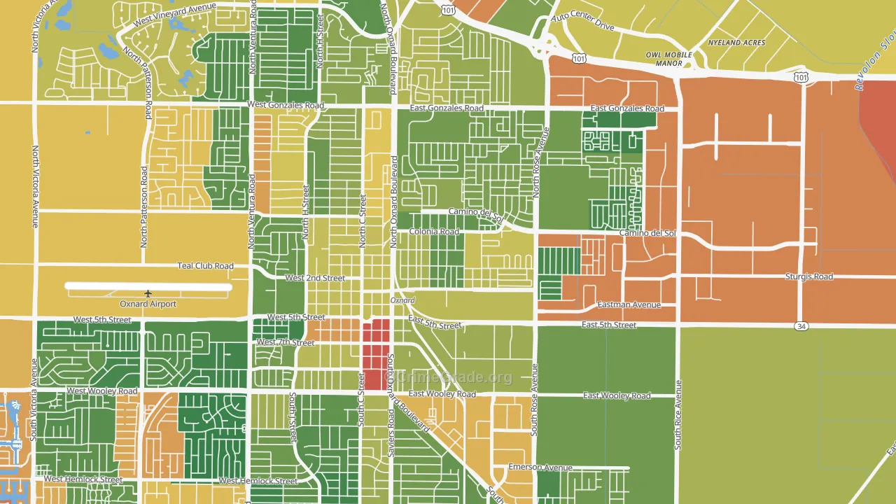 La Colonia, Oxnard, CA Map of Arson Rates