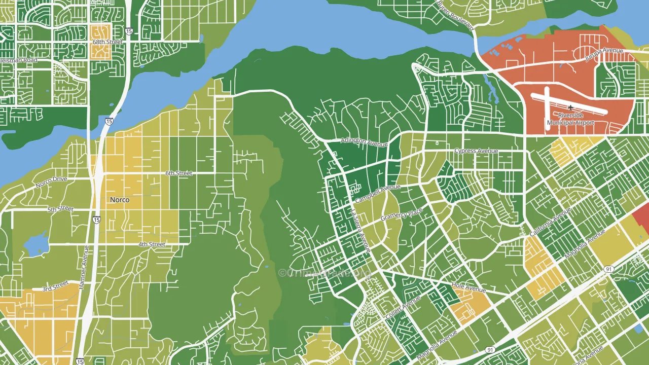 La Sierra Hills, Riverside, CA Map of Arson Rates