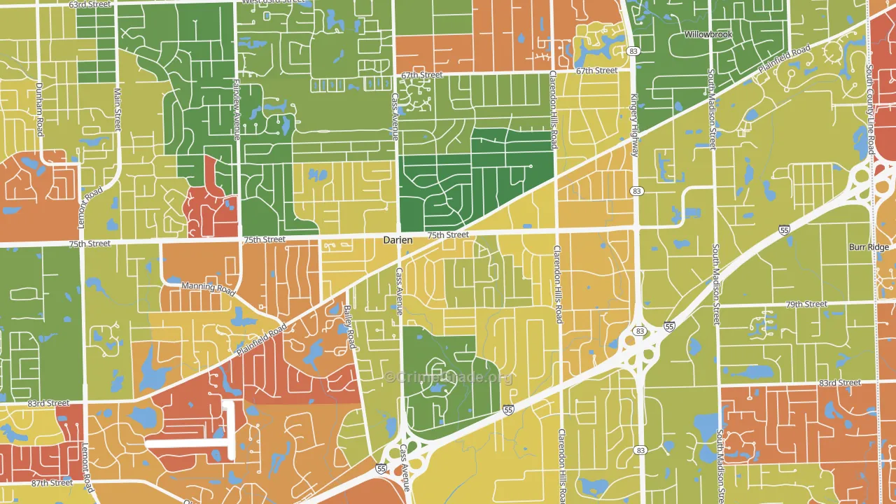 Lace, Darien, IL Map of Arson Rates