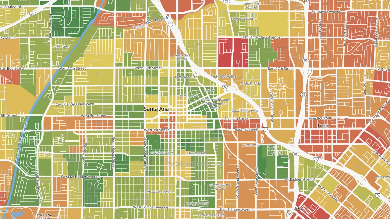 Lacy, Santa Ana, CA Map of Arson Rates