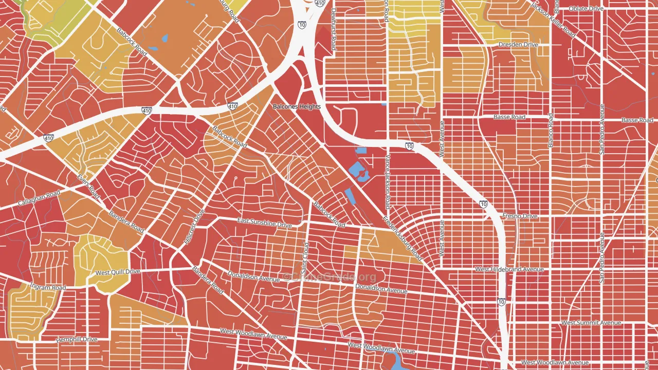Laddie Place and North Wilson, San Antonio, TX Map of Arson Rates