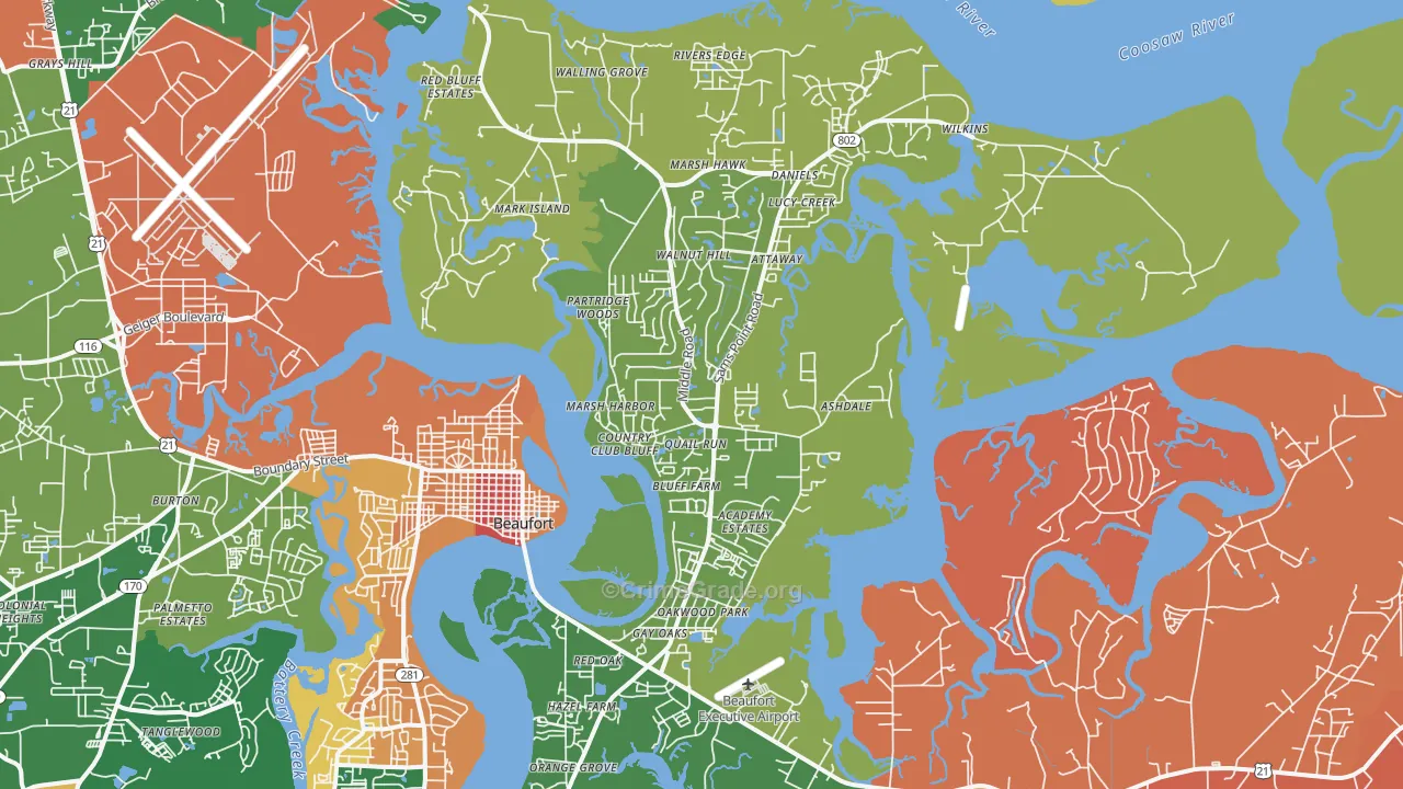 Ladys Island, SC Map of Arson Rates