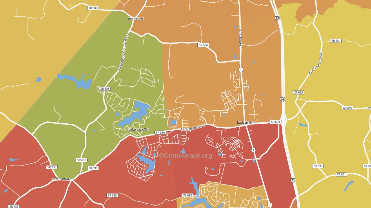 Ladysmith, VA Map of Arson Rates