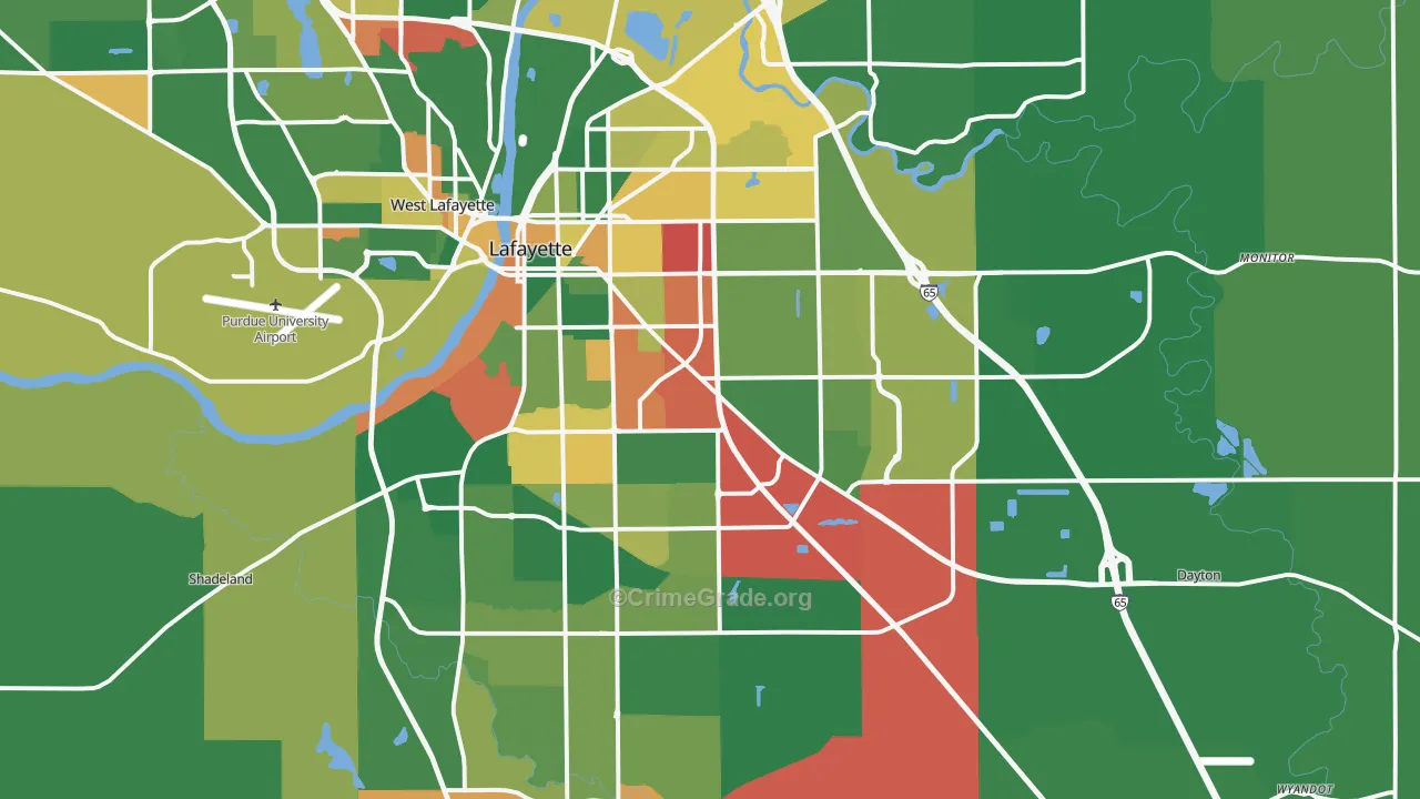 Lafayette, IN Map of Arson Rates