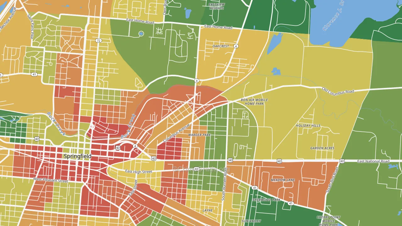 Lagonda, Springfield, OH Map of Arson Rates