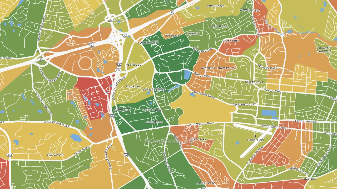 Lake Aumond, Augusta, GA Map of Arson Rates