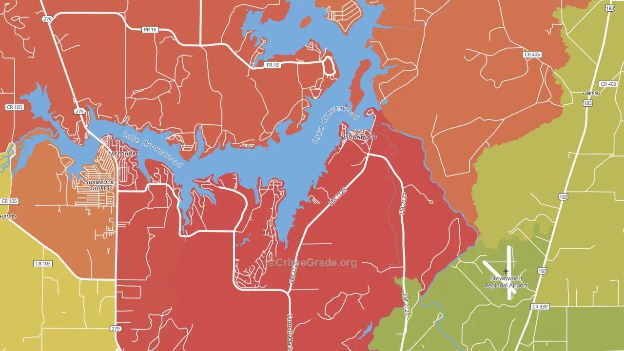 Lake Brownwood, TX Map of Arson Rates