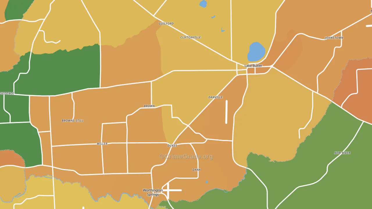 Lake Butler, FL Map of Arson Rates