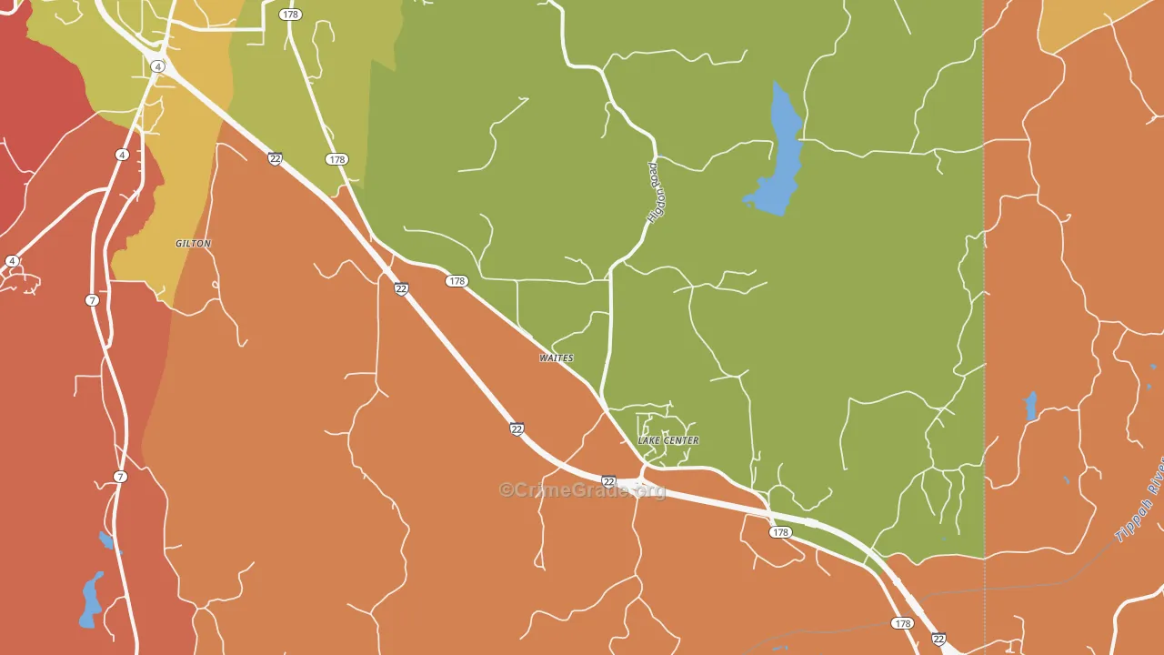Lake Center, MS Map of Arson Rates
