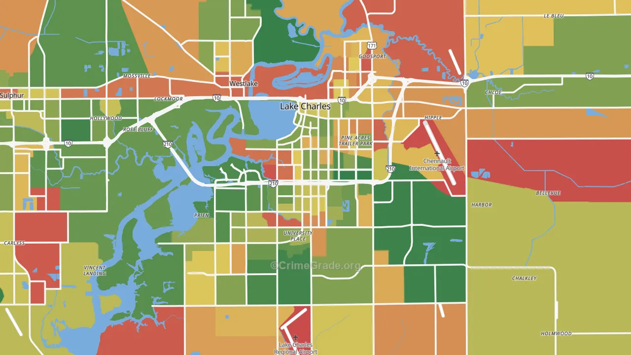 Lake Charles, LA Map of Arson Rates
