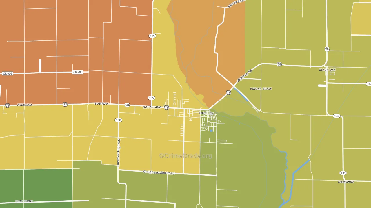 Lake City, AR Map of Arson Rates
