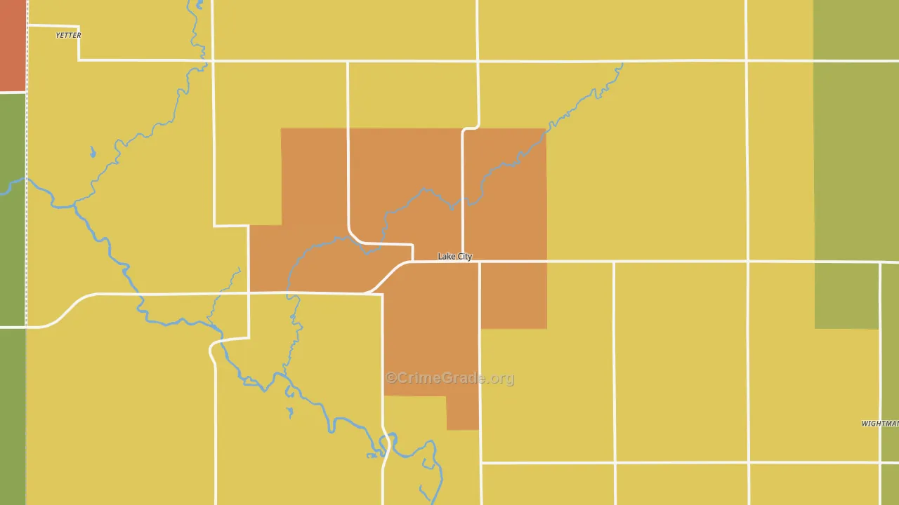 Lake City, IA Map of Arson Rates