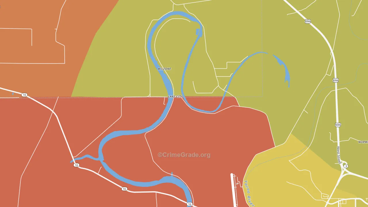 Lake City, MS Map of Arson Rates