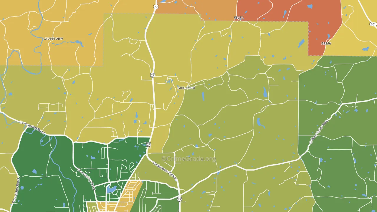Lake Creek, GA Map of Arson Rates