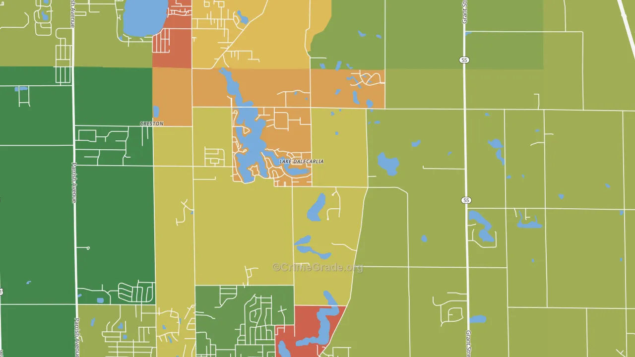 Lake Dalecarlia, IN Map of Arson Rates