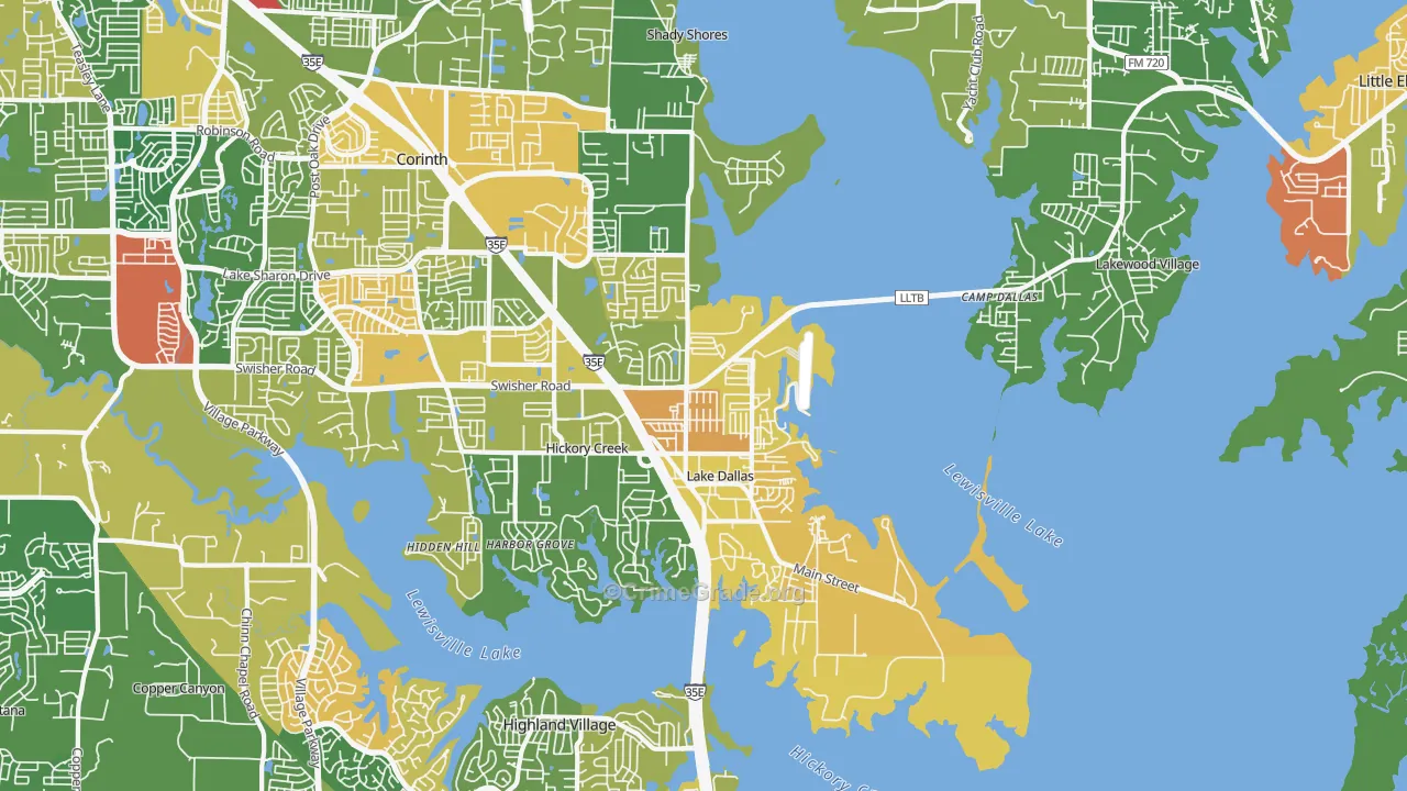 Lake Dallas, TX Map of Arson Rates