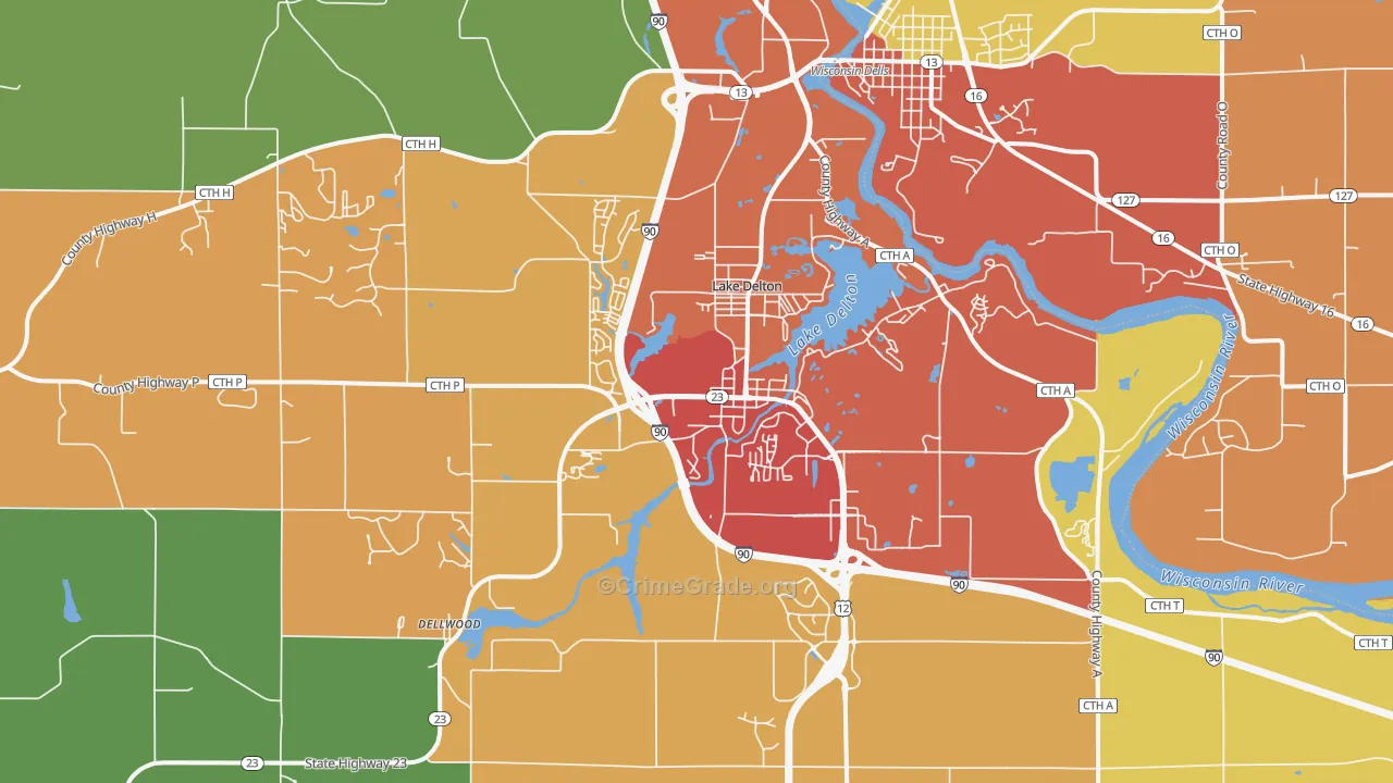 Lake Delton, WI Map of Arson Rates