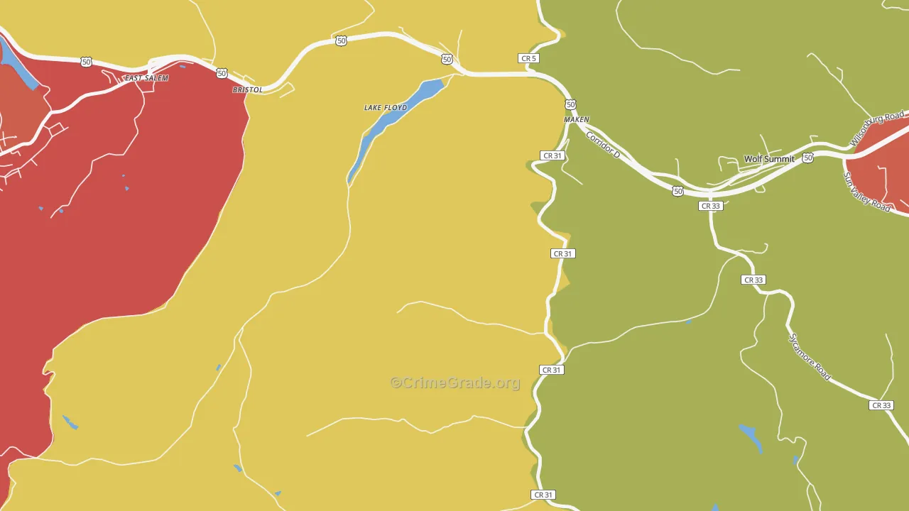 Lake Floyd, WV Map of Arson Rates