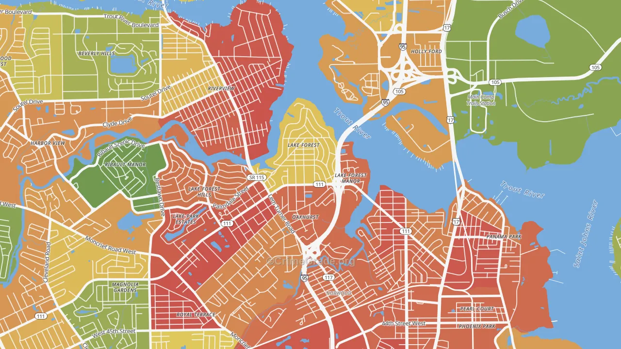 Lake Forest, Jacksonville, FL Map of Arson Rates