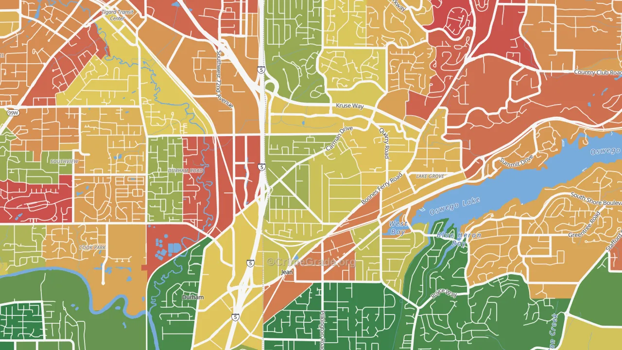 Lake Forest, Lake Oswego, OR Map of Arson Rates