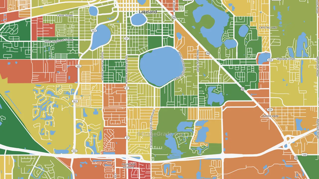 Lake Hollingsworth, Lakeland, FL Map of Arson Rates