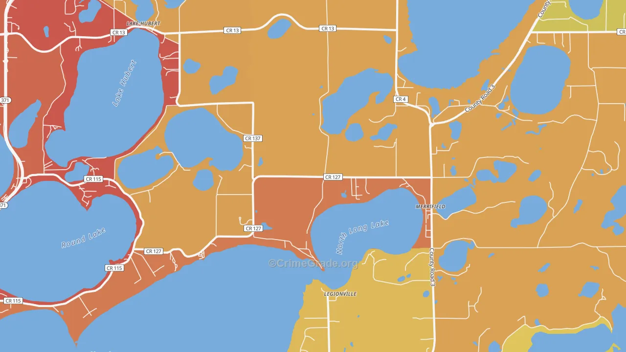 Lake Hubert, MN Map of Arson Rates