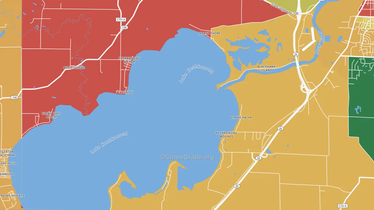 Lake Koshkonong, WI Map of Arson Rates