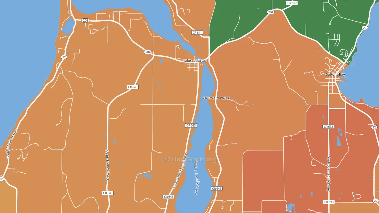 Lake Leelanau, MI Map of Arson Rates