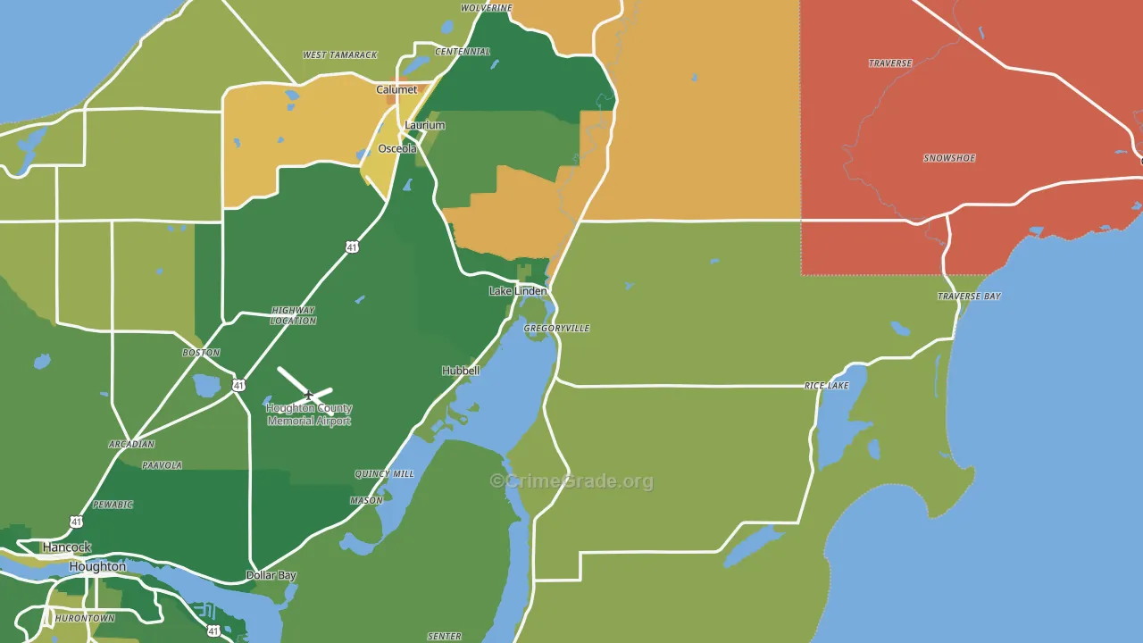 Lake Linden, MI Map of Arson Rates