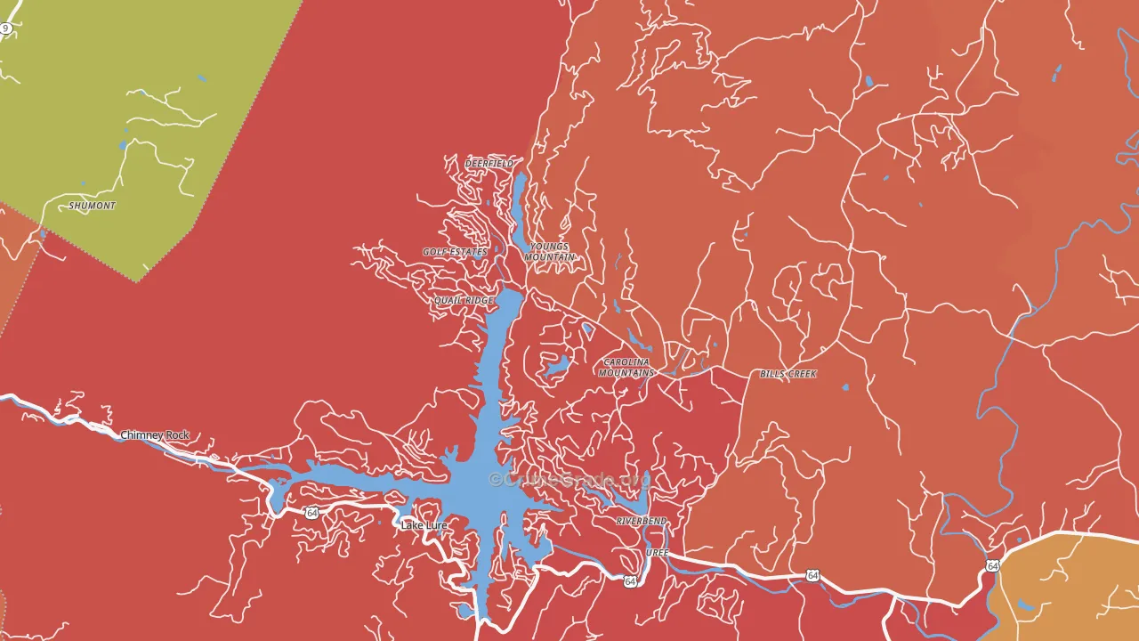 Lake Lure, NC Map of Arson Rates
