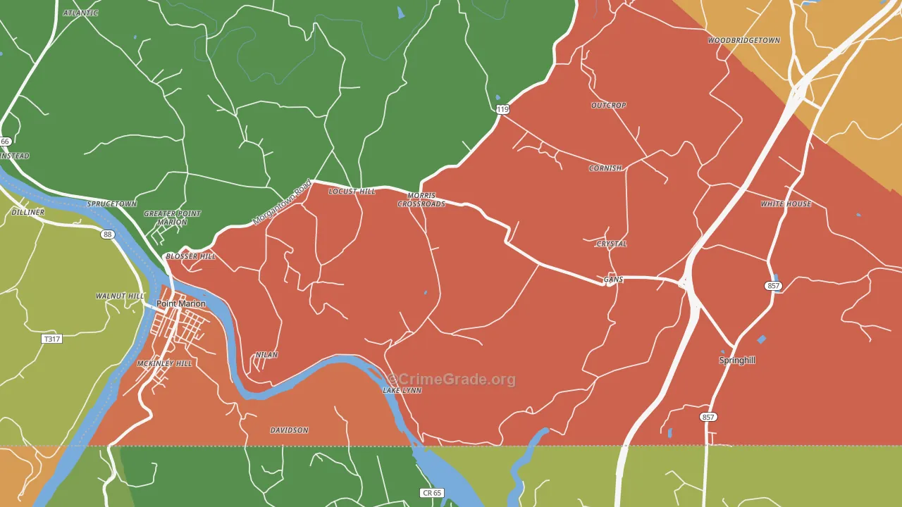 Lake Lynn, PA Map of Arson Rates