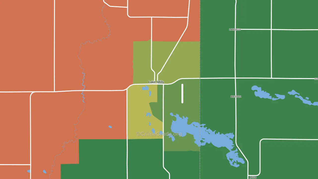 Lake Mills, IA Map of Arson Rates