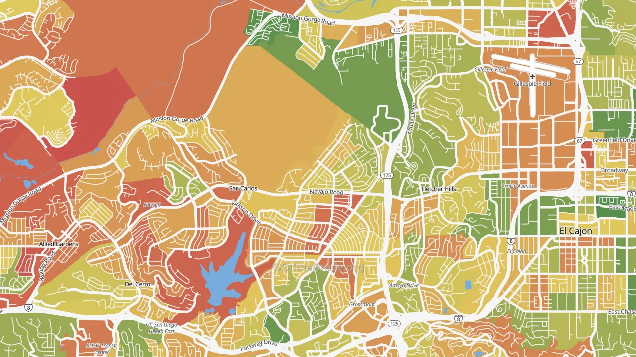 Lake Murray, San Diego, CA Map of Arson Rates