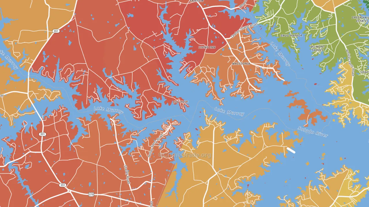 Lake Murray Shores, SC Map of Arson Rates