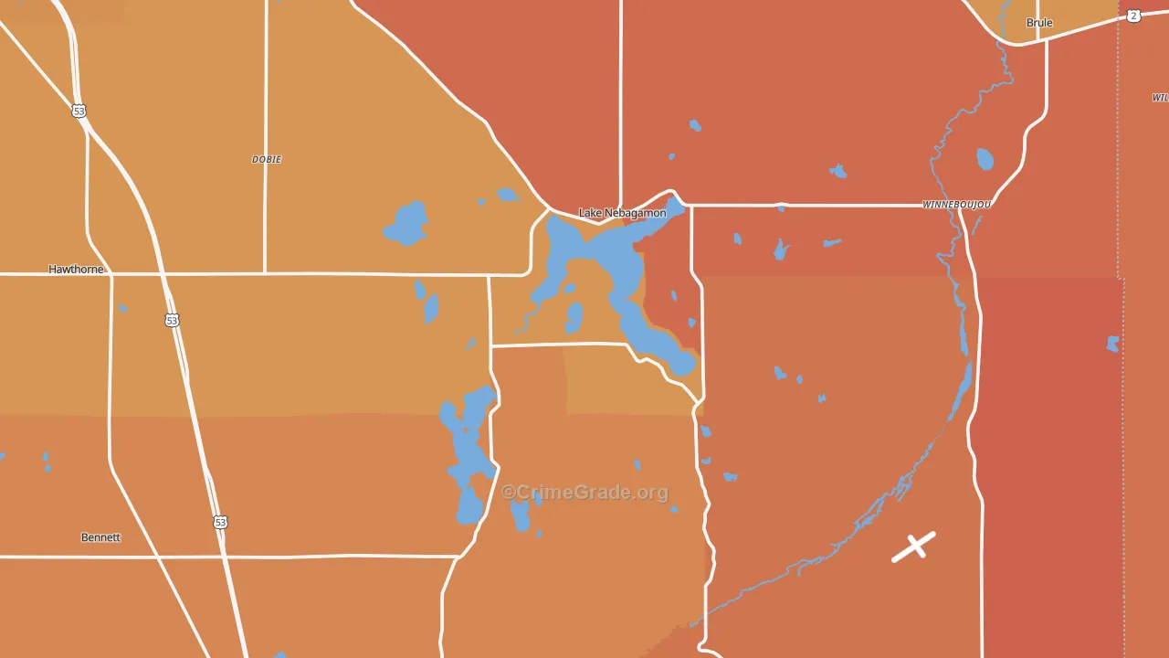 Lake Nebagamon, WI Map of Arson Rates