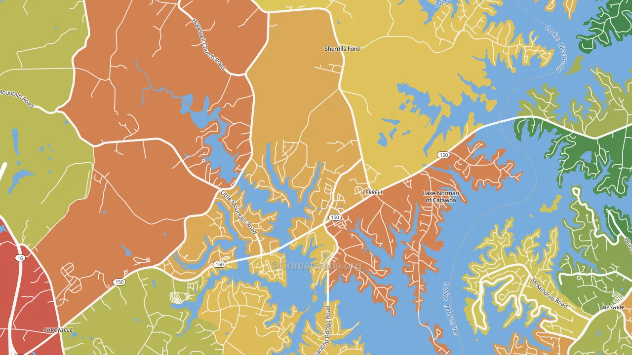 Lake Norman of Catawba, NC Map of Arson Rates