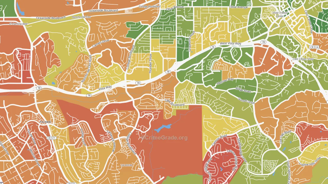Lake, Oceanside, CA Map of Arson Rates