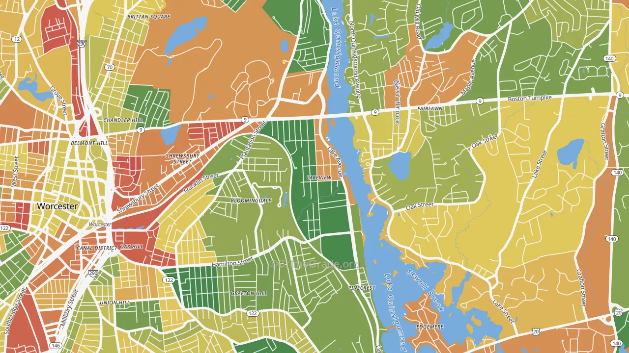 Lake Park, Worcester, MA Map of Arson Rates