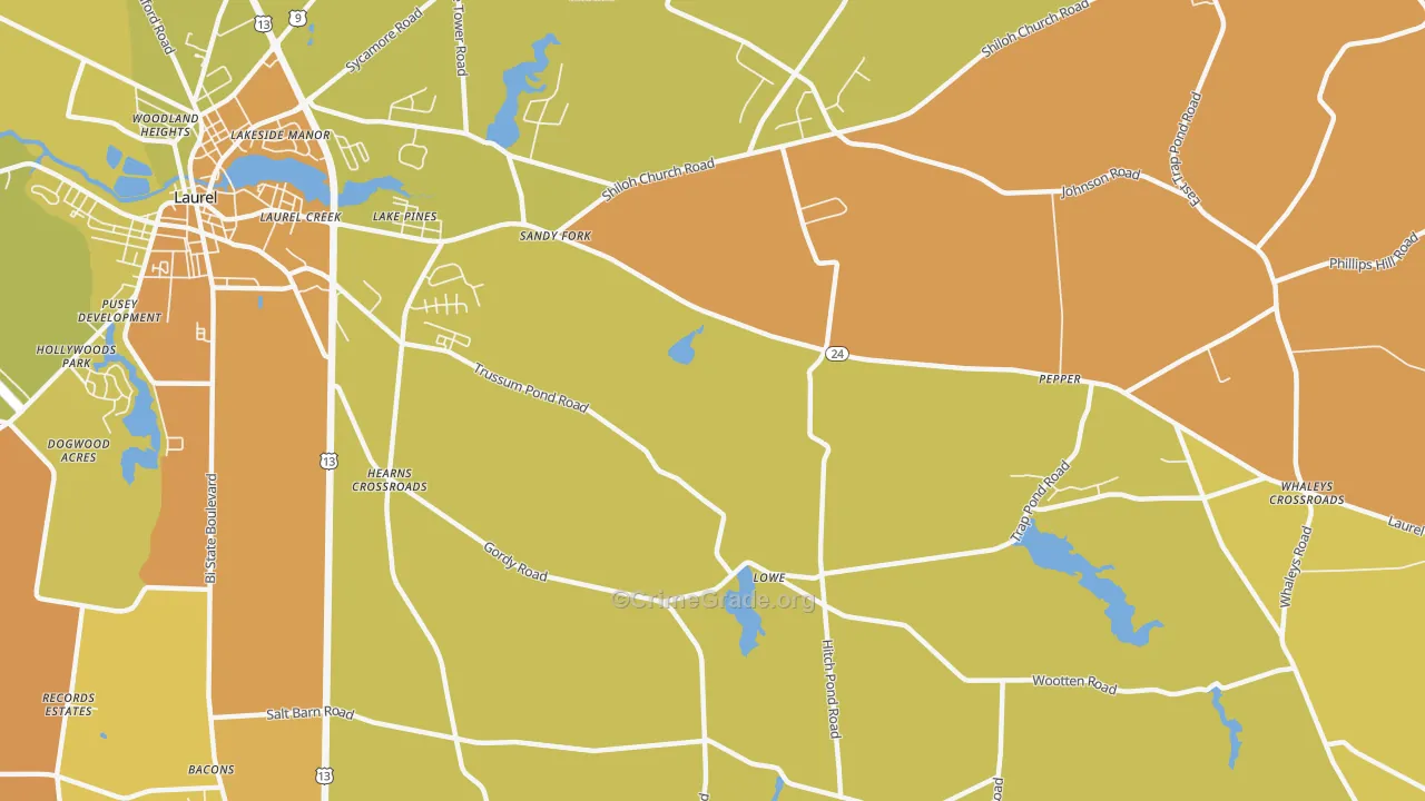 Lake Pines, DE Map of Arson Rates