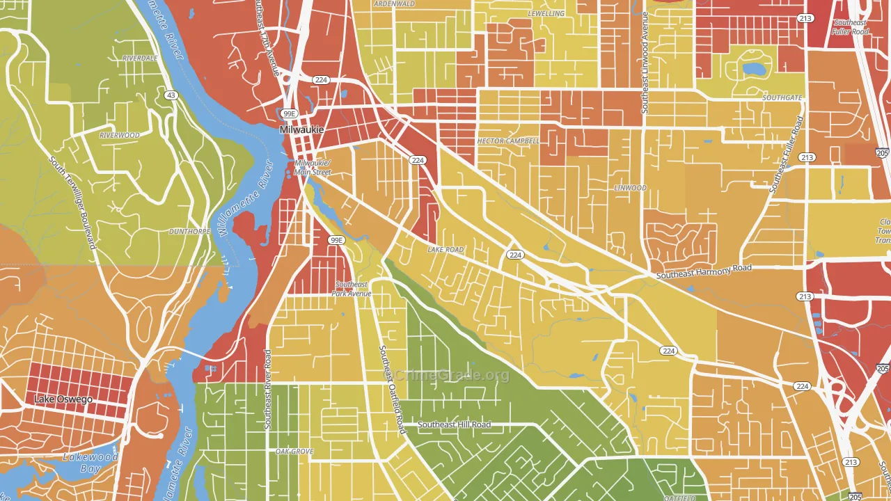 Lake Road, Milwaukie, OR Map of Arson Rates