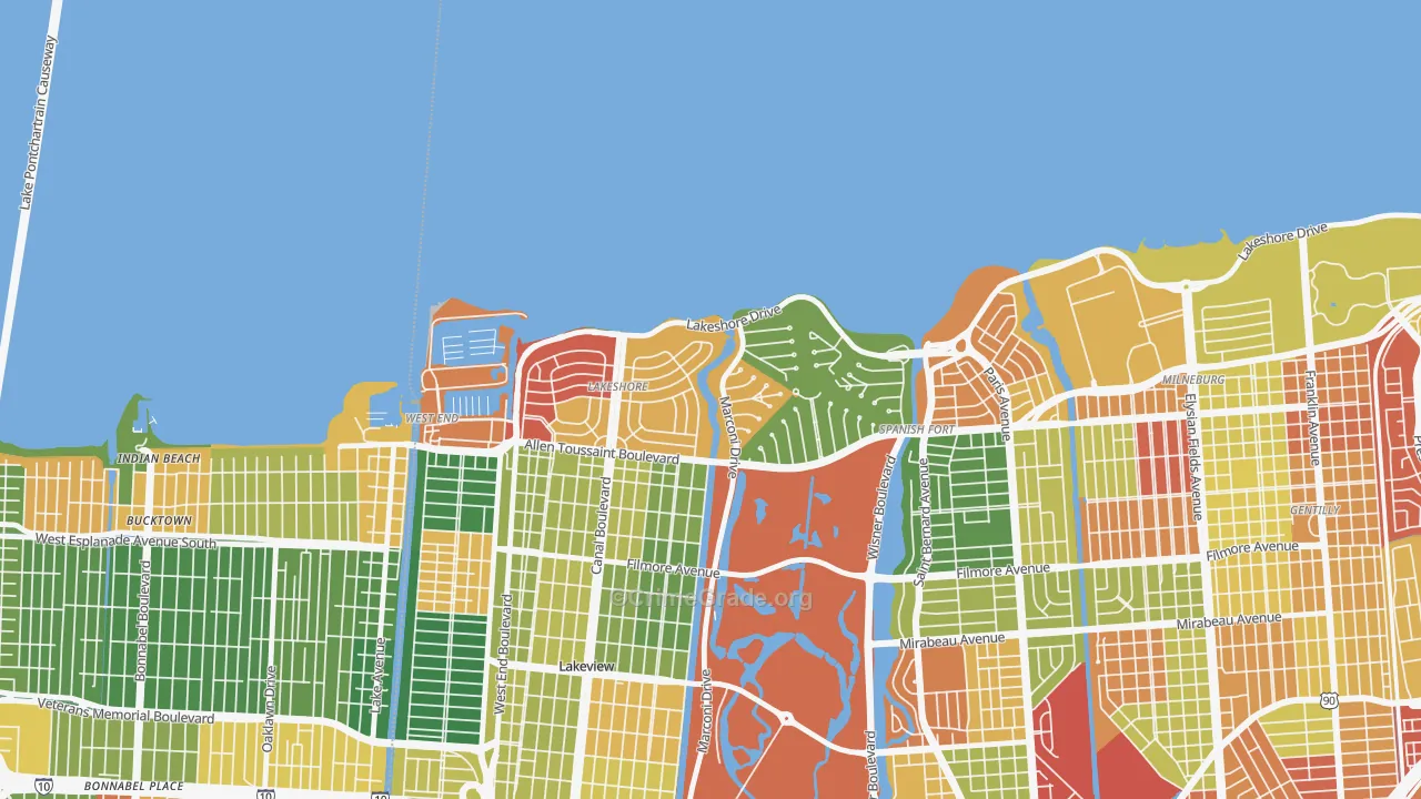 Lake Shore, New Orleans, LA Map of Arson Rates