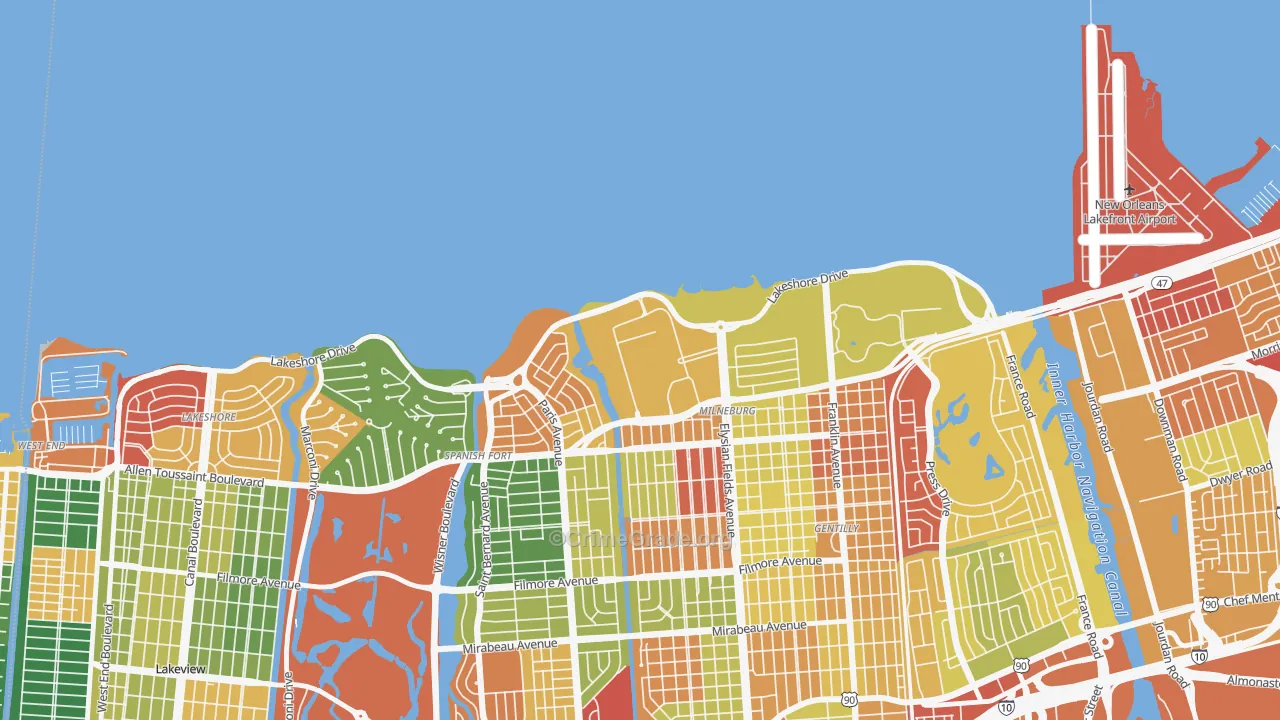 Lake Terrace and Oaks, New Orleans, LA Map of Arson Rates