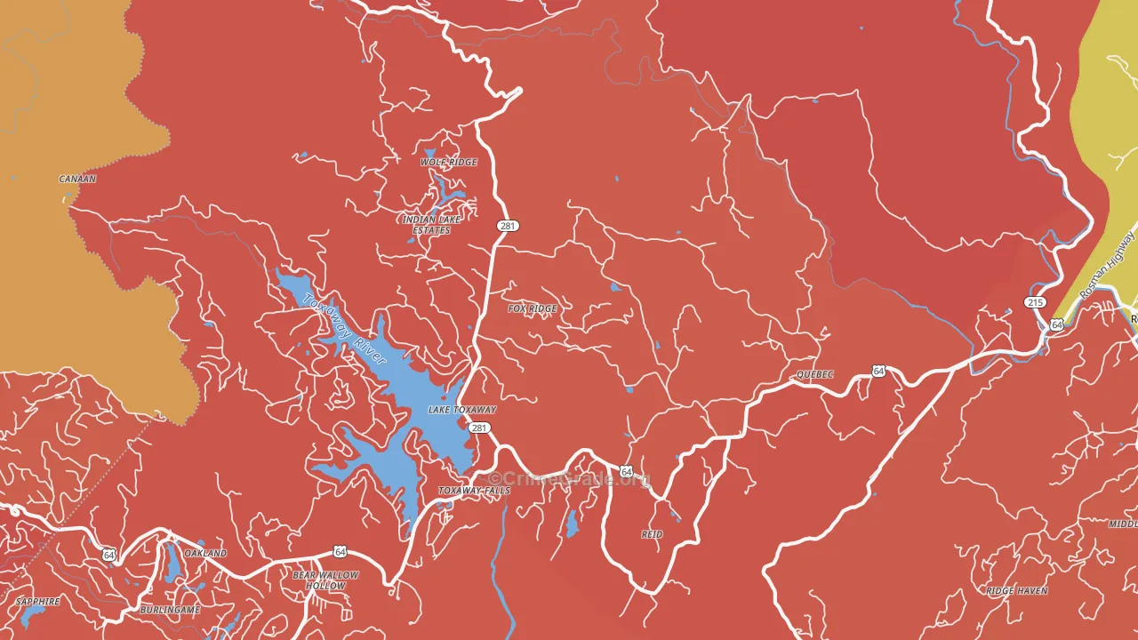 Lake Toxaway, NC Map of Arson Rates