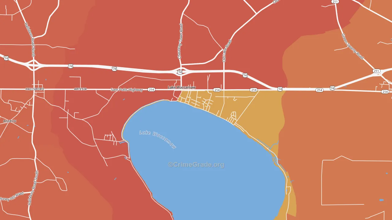 Lake Waccamaw, NC Map of Arson Rates