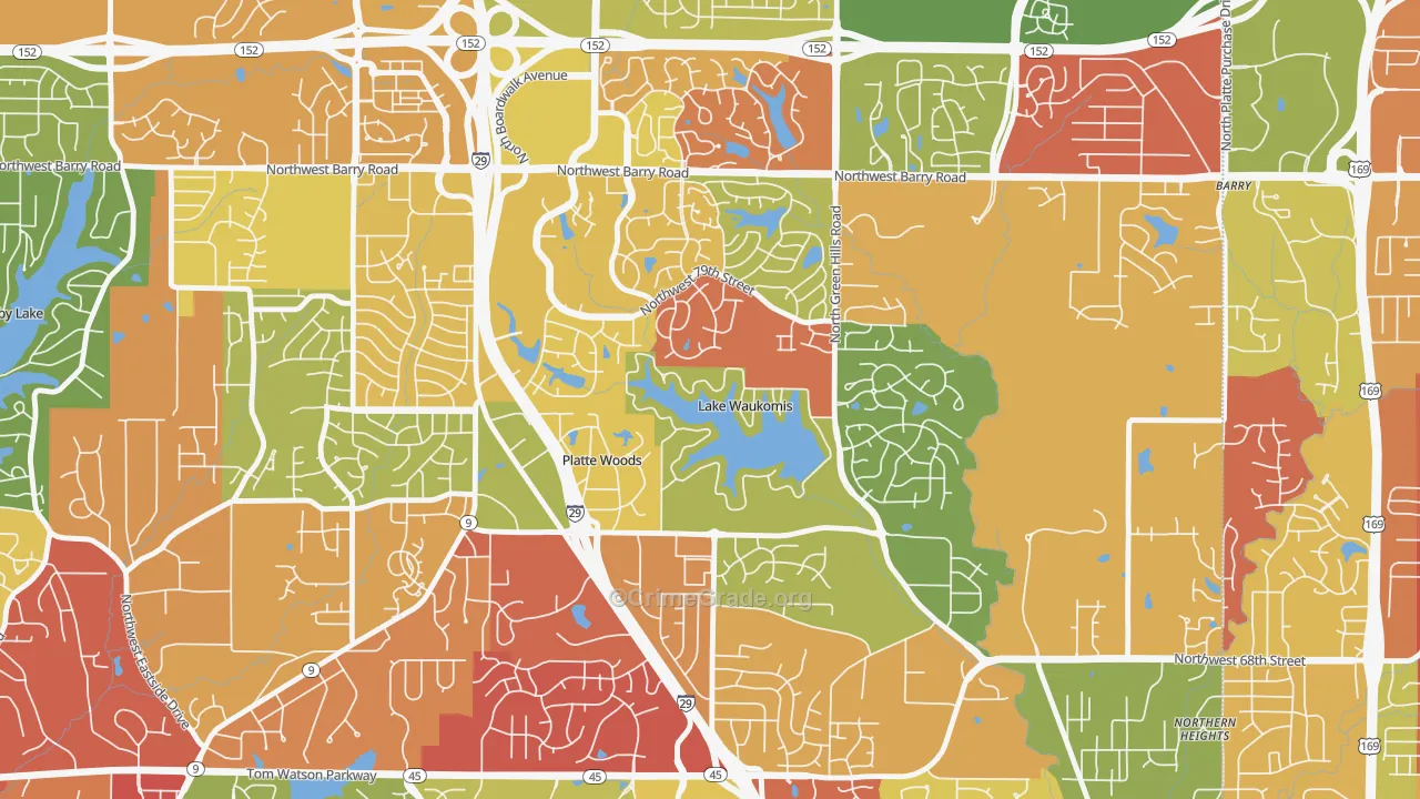 Lake Waukomis, MO Map of Arson Rates