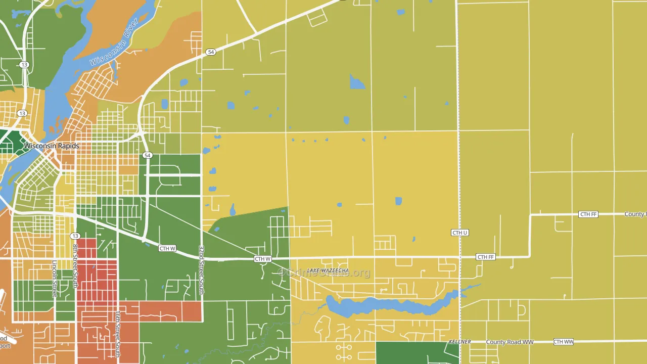 Lake Wazeecha, WI Map of Arson Rates